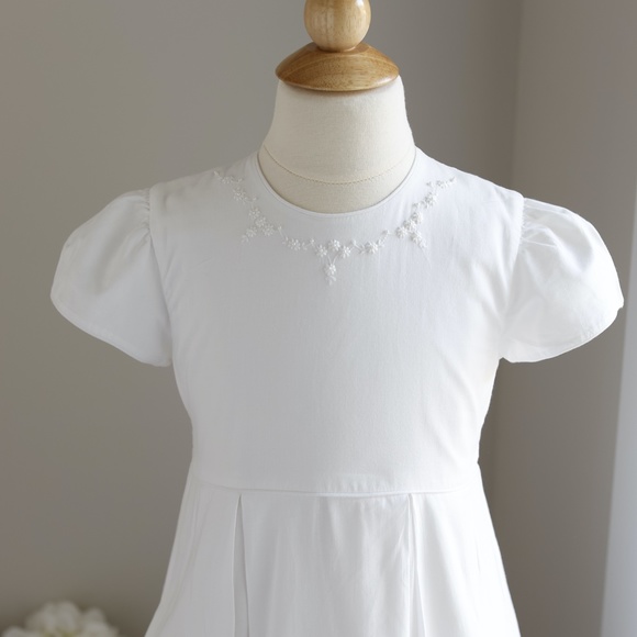 Strasburg Dress White Embroidery Pearls Box Pleats Special Occasion Flower Girl - Picture 2 of 4